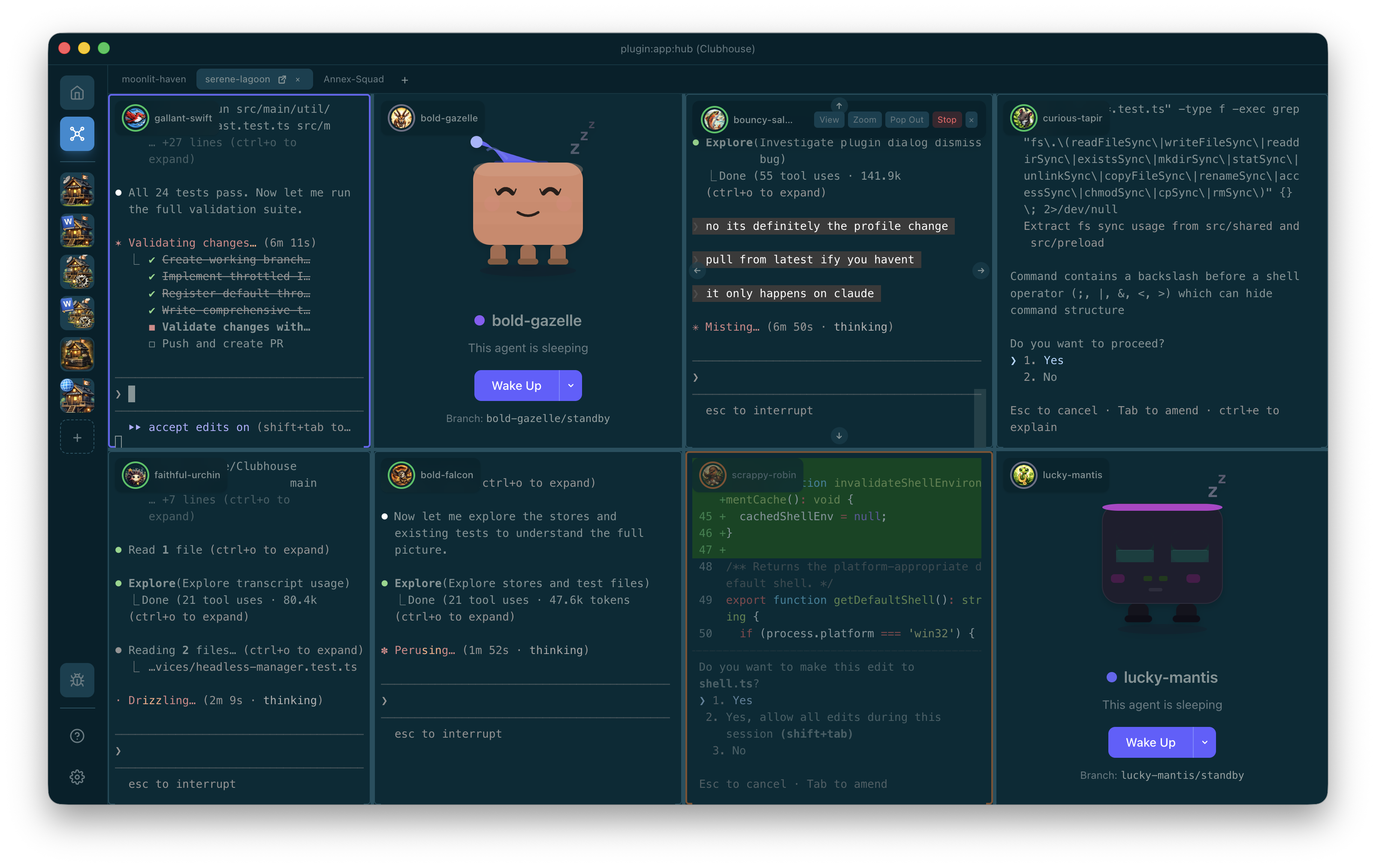 Clubhouse IDE — multiple agents running in parallel