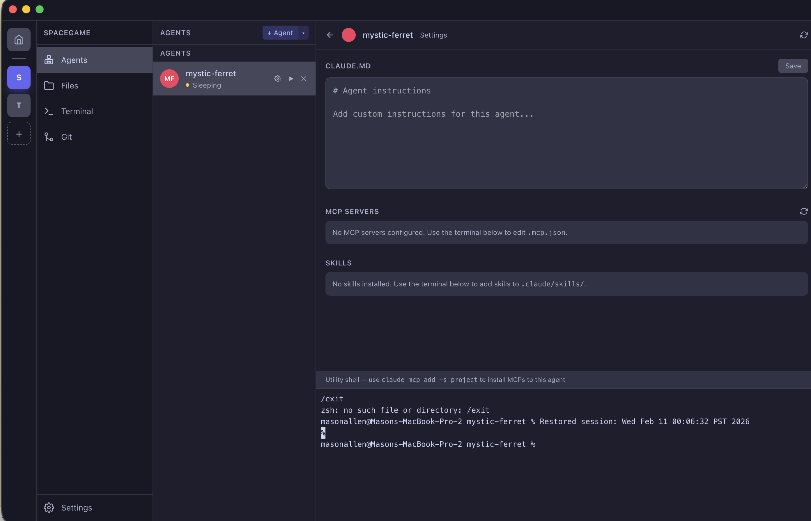 Settings, terminal, file browser