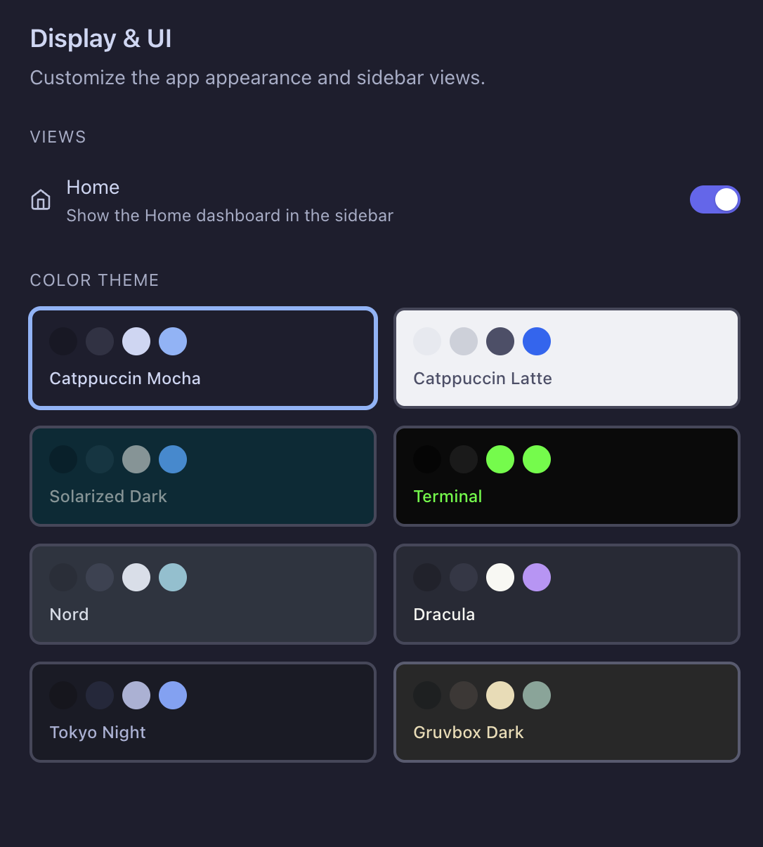 8 color themes in Display & UI settings